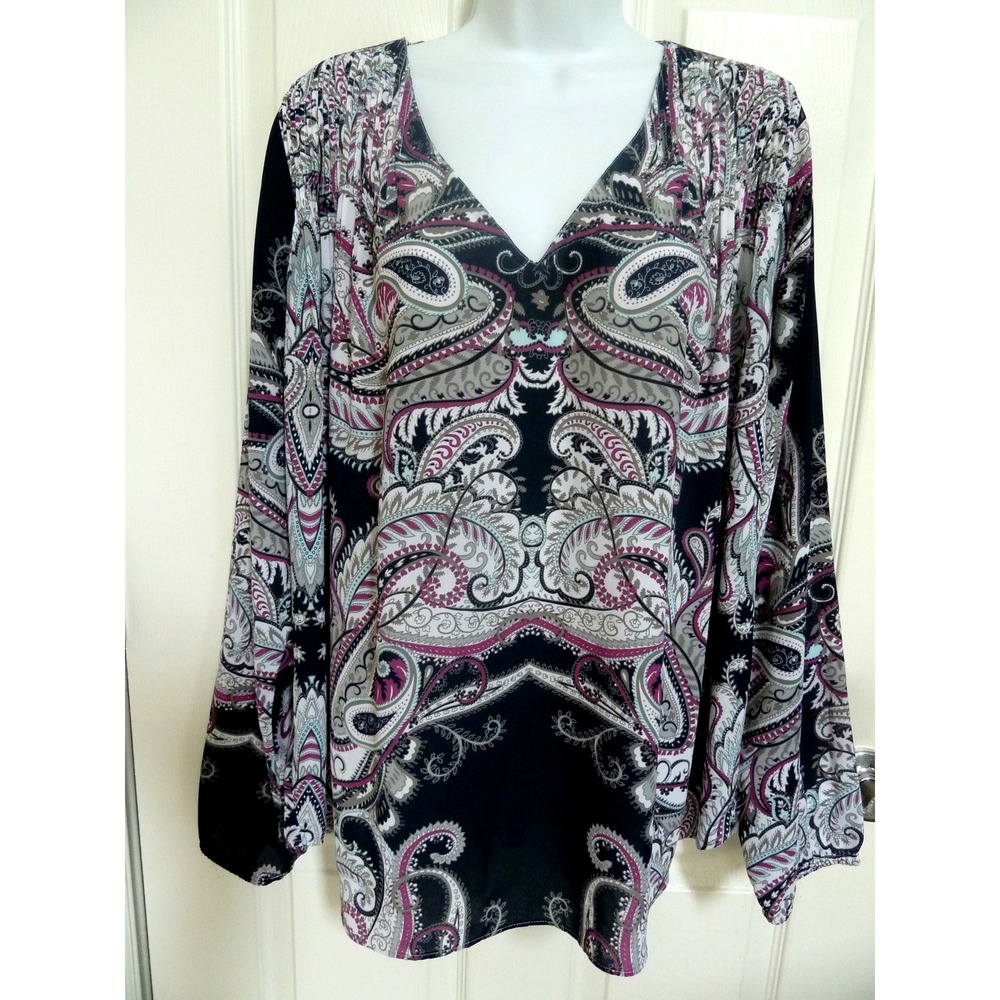 Banana Republic Paisley Blouse Large 12/14 Balloon Sleeve Pin-Tuck V-Neck Tunic